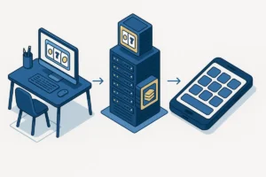 Illustration showing slot studio, aggregator platform and casino lobby connected in a distribution chain